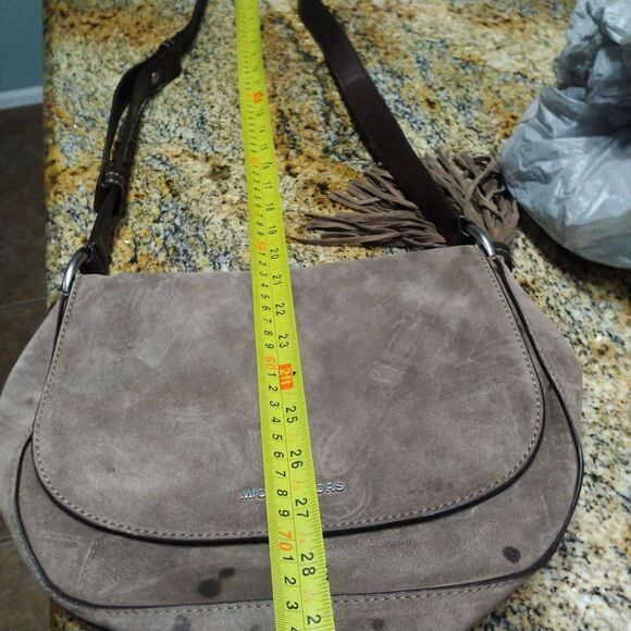 Michael Kors Elyse Suede Leather Saddle Brown Dune Crossbody Bag Purse Handbag - Picture 8 of 9